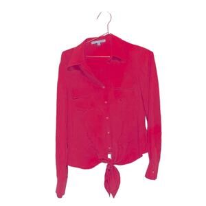 Antonio Melani silk tie front long sleeved collared gold button down blouse